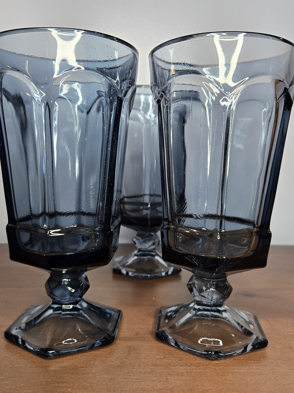 Set of 3 Fostoria Glass Virginia Dark Blue Iced Tea Tumblers Glasses 12 Oz Rare
